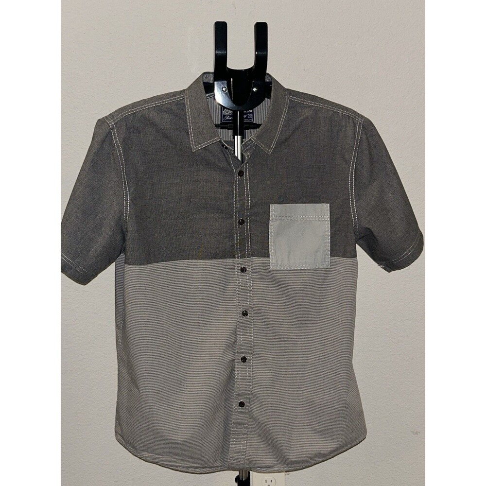 Rag Mens Shirt Large Gray Colorblock Striped Short Sleeve Button Up Slim